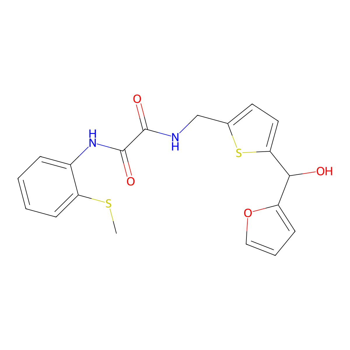N1-((5-(furan-2-yl(hydroxy)methyl)thiophen-2-yl)methyl)-N2-(2-(methylthio)phenyl)oxalamide molecular structure, CAS 1788675-64-8