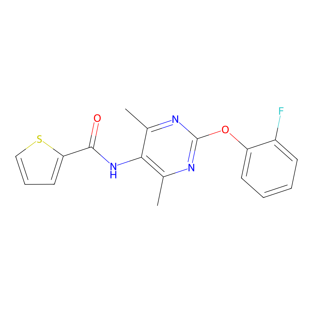 N-[2-(2-fluorophenoxy)-4,6-dimethylpyrimidin-5-yl]thiophene-2-carboxamide molecular structure, CAS 1788676-30-1