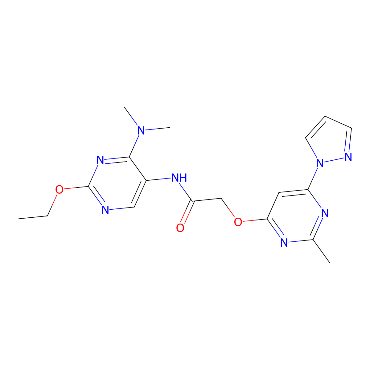 N-[4-(dimethylamino)-2-ethoxypyrimidin-5-yl]-2-{[2-methyl-6-(1H-pyrazol-1-yl)pyrimidin-4-yl]oxy}acetamide molecular structure, CAS 1788676-35-6