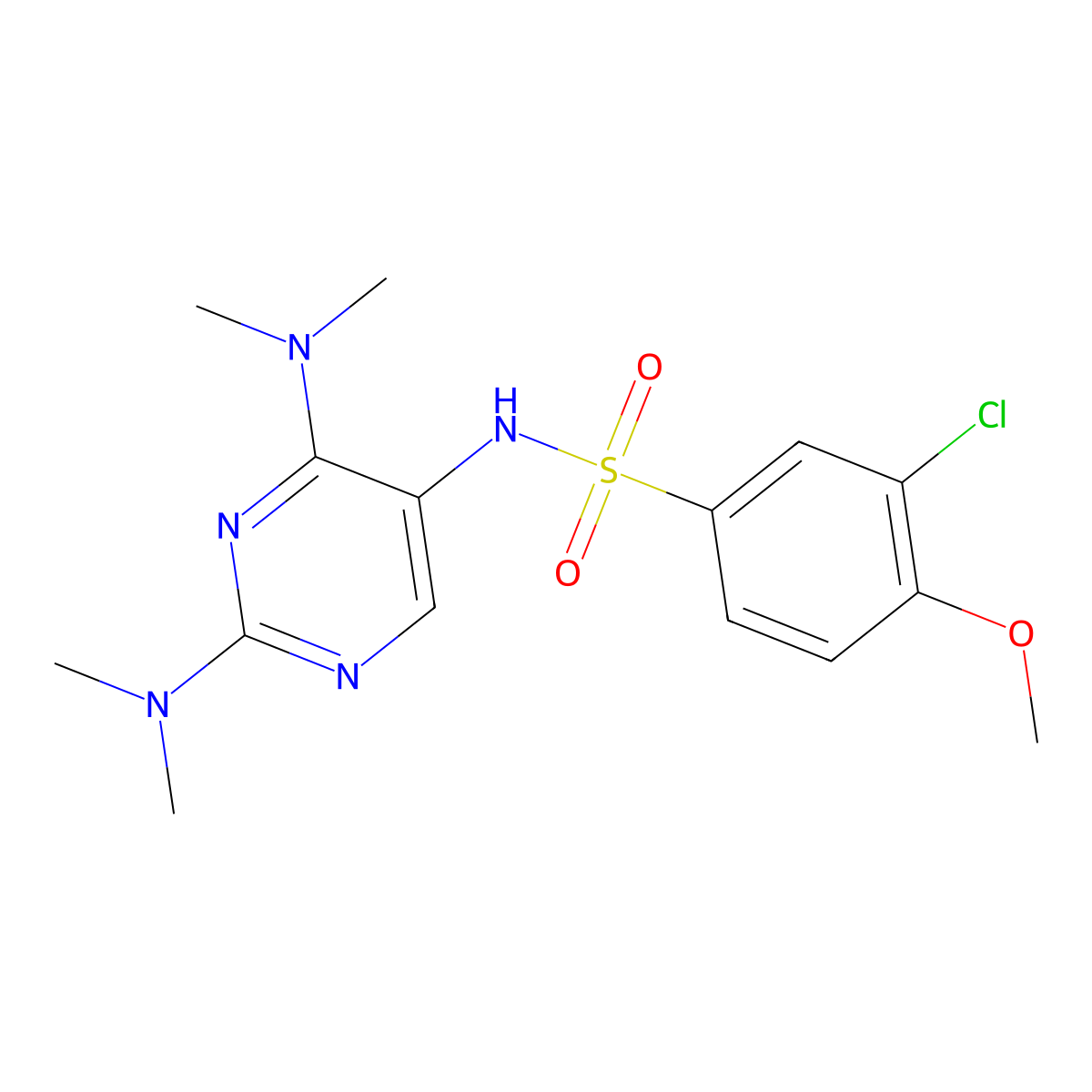 N-(2,4-bis(dimethylamino)pyrimidin-5-yl)-3-chloro-4-methoxybenzenesulfonamide molecular structure, CAS 1788676-40-3
