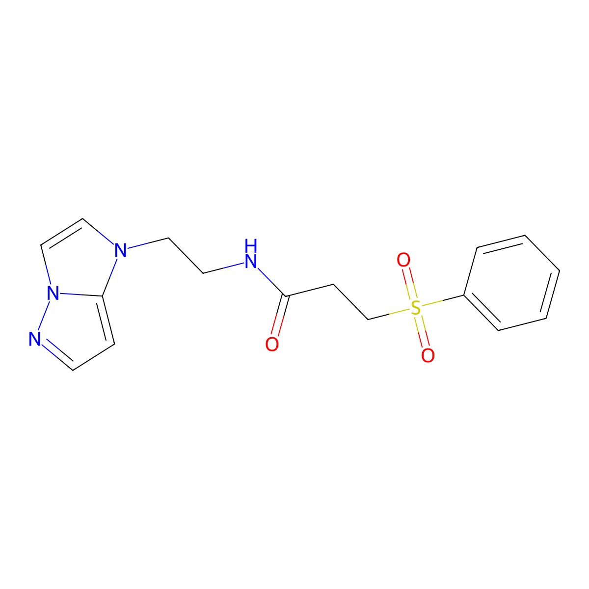 N-(2-(1H-imidazo[1,2-b]pyrazol-1-yl)ethyl)-3-(phenylsulfonyl)propanamide molecular structure, CAS 1788676-47-0