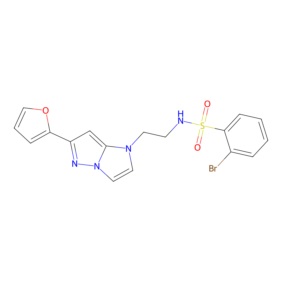 2-bromo-N-(2-(6-(furan-2-yl)-1H-imidazo[1,2-b]pyrazol-1-yl)ethyl)benzenesulfonamide molecular structure, CAS 1788676-72-1