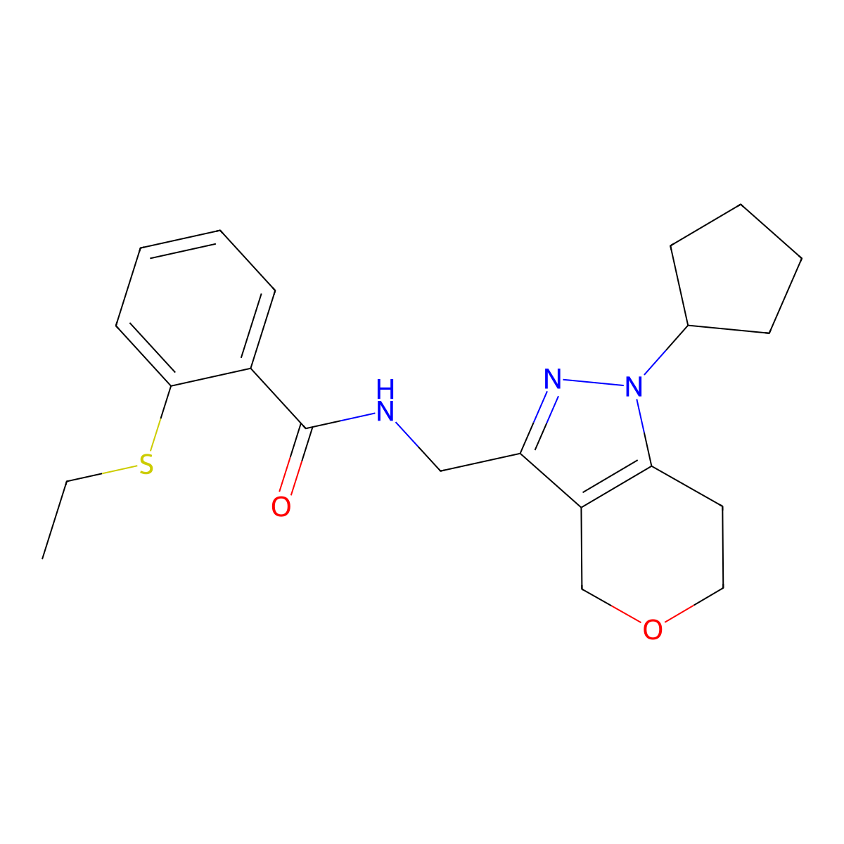 N-((1-cyclopentyl-1,4,6,7-tetrahydropyrano[4,3-c]pyrazol-3-yl)methyl)-2-(ethylthio)benzamide molecular structure, CAS 1788676-83-4