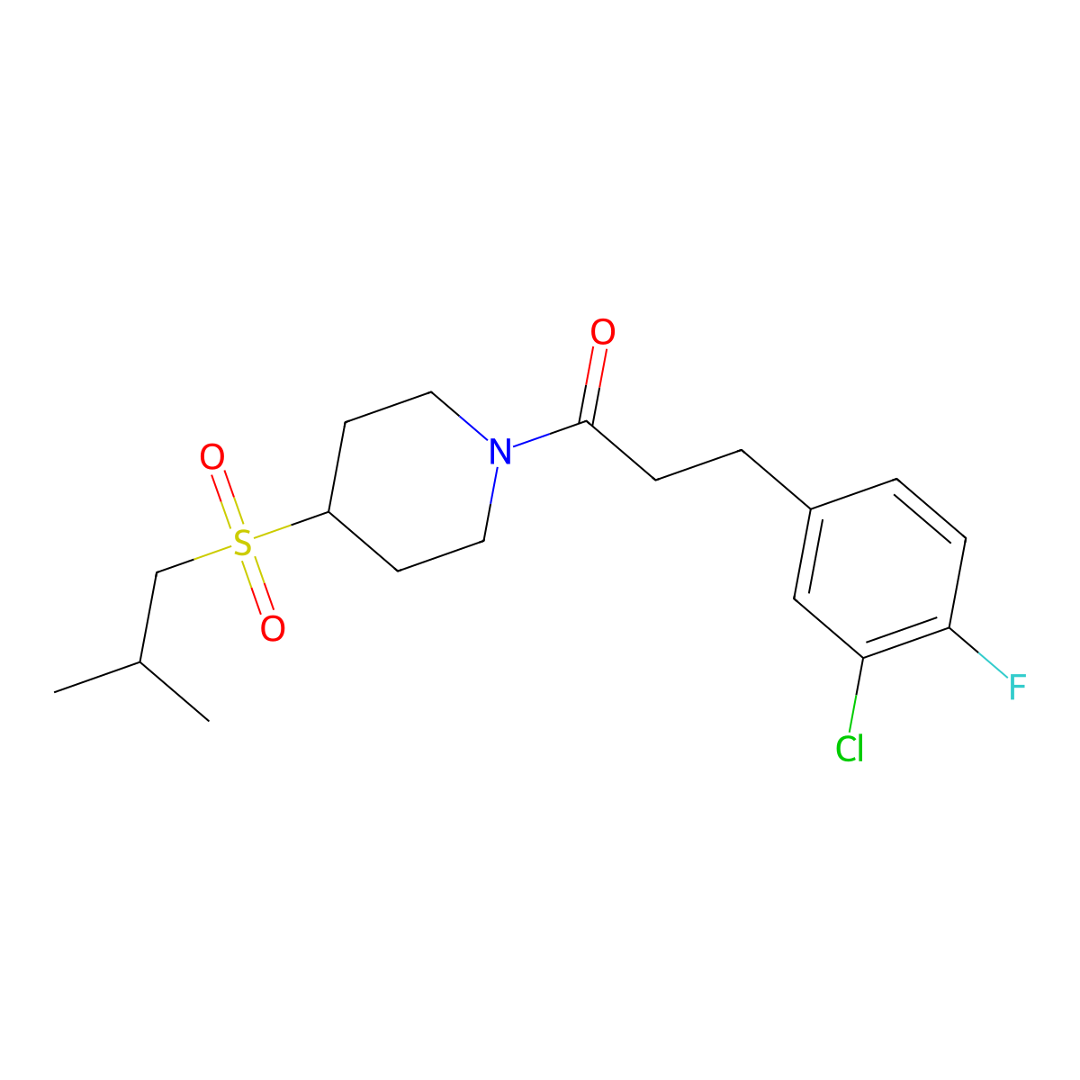 3-(3-Chloro-4-fluorophenyl)-1-(4-(isobutylsulfonyl)piperidin-1-yl)propan-1-one molecular structure, CAS 1788676-85-6