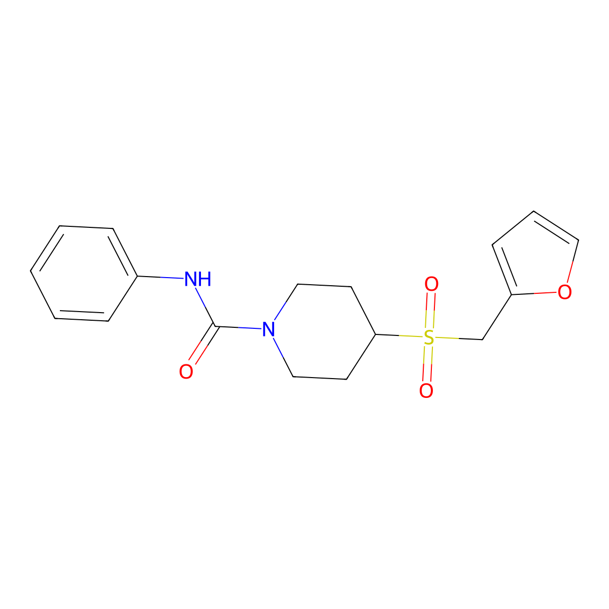 4-((furan-2-ylmethyl)sulfonyl)-N-phenylpiperidine-1-carboxamide molecular structure, CAS 1788676-90-3