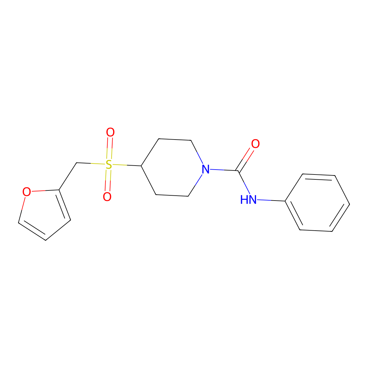 4-((furan-2-ylmethyl)sulfonyl)-N-phenylpiperidine-1-carboxamide molecular structure, CAS 1788676-90-3