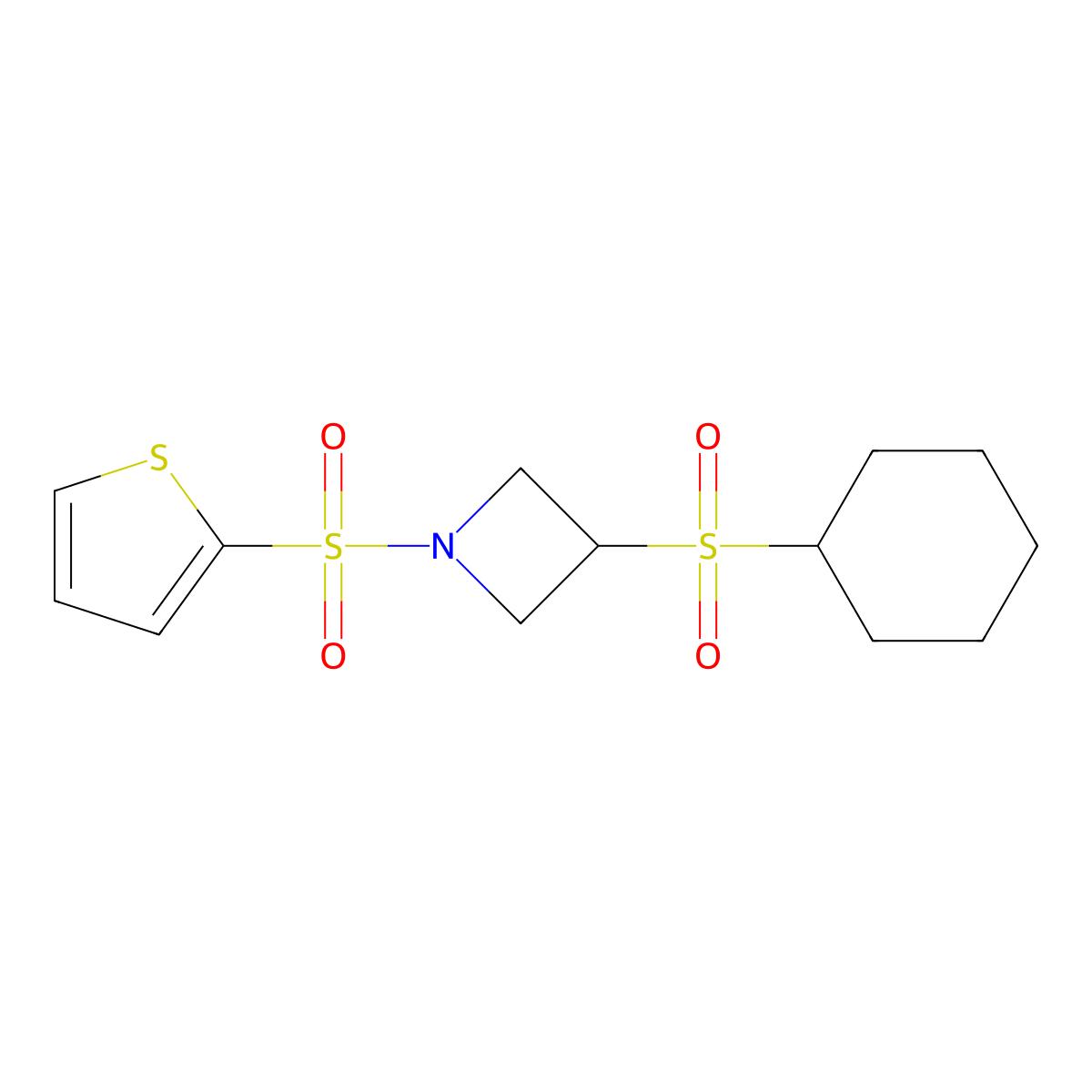 3-(Cyclohexylsulfonyl)-1-(thiophen-2-ylsulfonyl)azetidine molecular structure, CAS 1788676-96-9