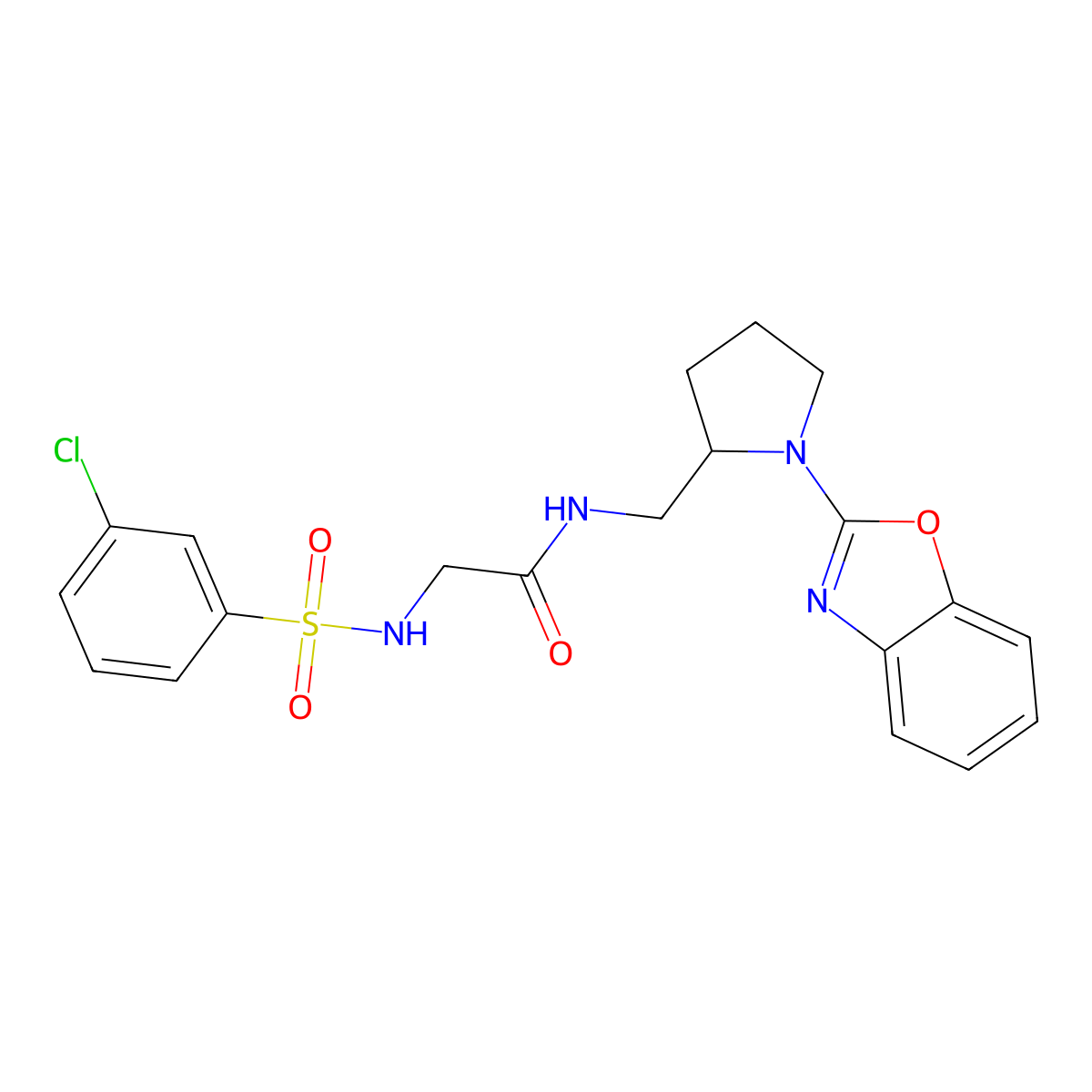N-{[1-(1,3-benzoxazol-2-yl)pyrrolidin-2-yl]methyl}-2-(3-chlorobenzenesulfonamido)acetamide molecular structure, CAS 1788677-03-1
