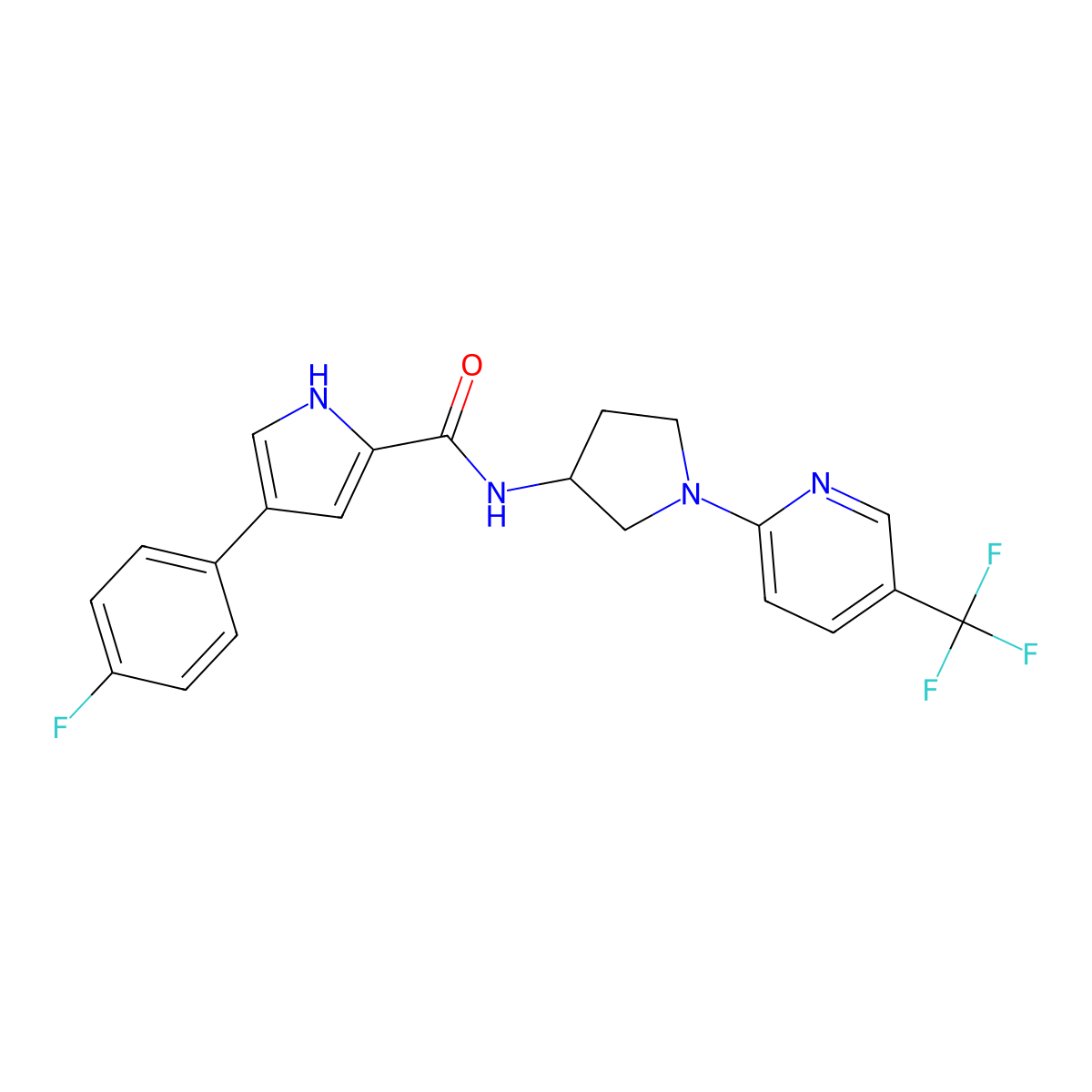 4-(4-fluorophenyl)-N-(1-(5-(trifluoromethyl)pyridin-2-yl)pyrrolidin-3-yl)-1H-pyrrole-2-carboxamide molecular structure, CAS 1788677-09-7