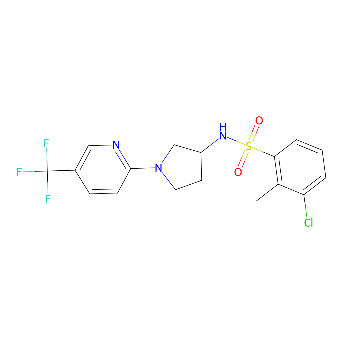 3-chloro-2-methyl-N-(1-(5-(trifluoromethyl)pyridin-2-yl)pyrrolidin-3-yl)benzenesulfonamide molecular structure, CAS 1788677-17-7
