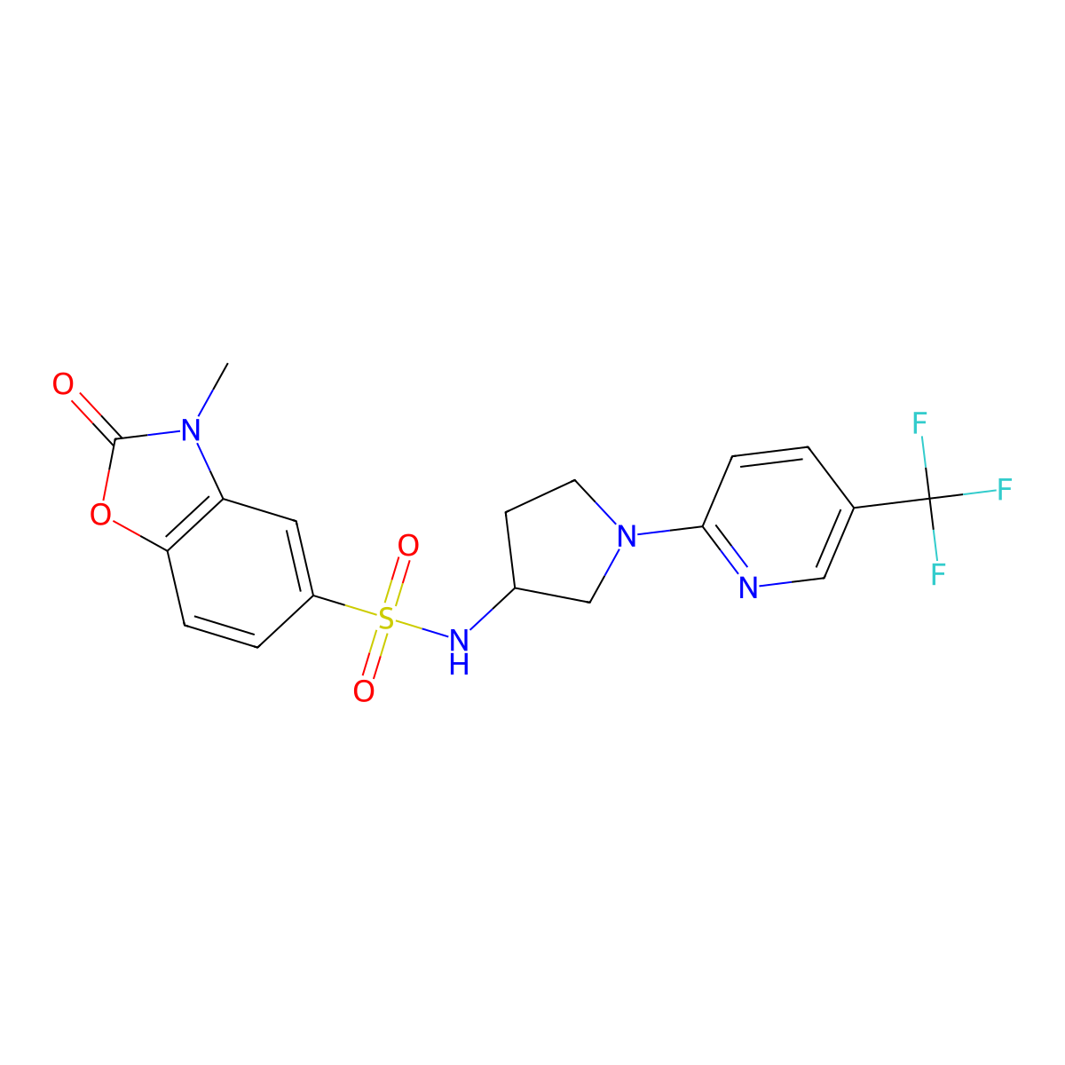 3-methyl-2-oxo-N-(1-(5-(trifluoromethyl)pyridin-2-yl)pyrrolidin-3-yl)-2,3-dihydrobenzo[d]oxazole-5-sulfonamide molecular structure, CAS 1788677-21-3