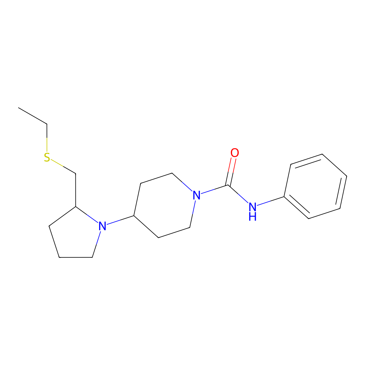 4-(2-((ethylthio)methyl)pyrrolidin-1-yl)-N-phenylpiperidine-1-carboxamide molecular structure, CAS 1788677-24-6