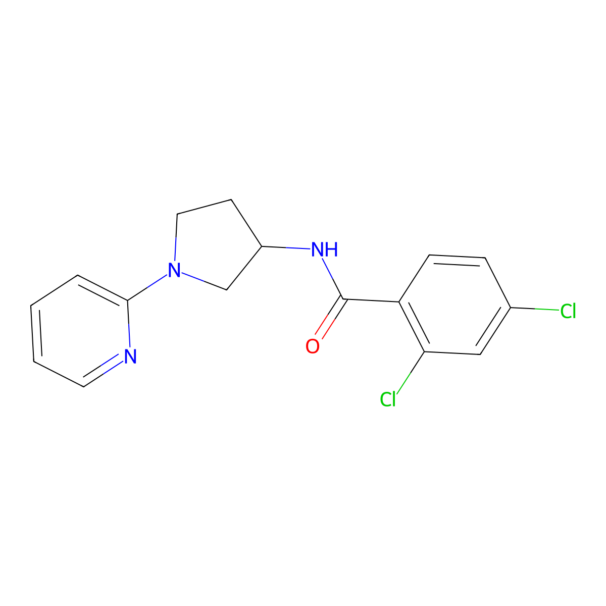 2,4-dichloro-N-(1-(pyridin-2-yl)pyrrolidin-3-yl)benzamide molecular structure, CAS 1788677-43-9