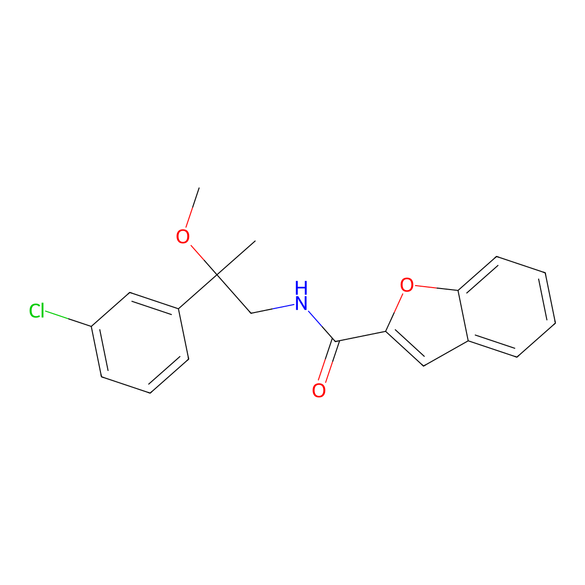 N-(2-(3-chlorophenyl)-2-methoxypropyl)benzofuran-2-carboxamide molecular structure, CAS 1788677-44-0
