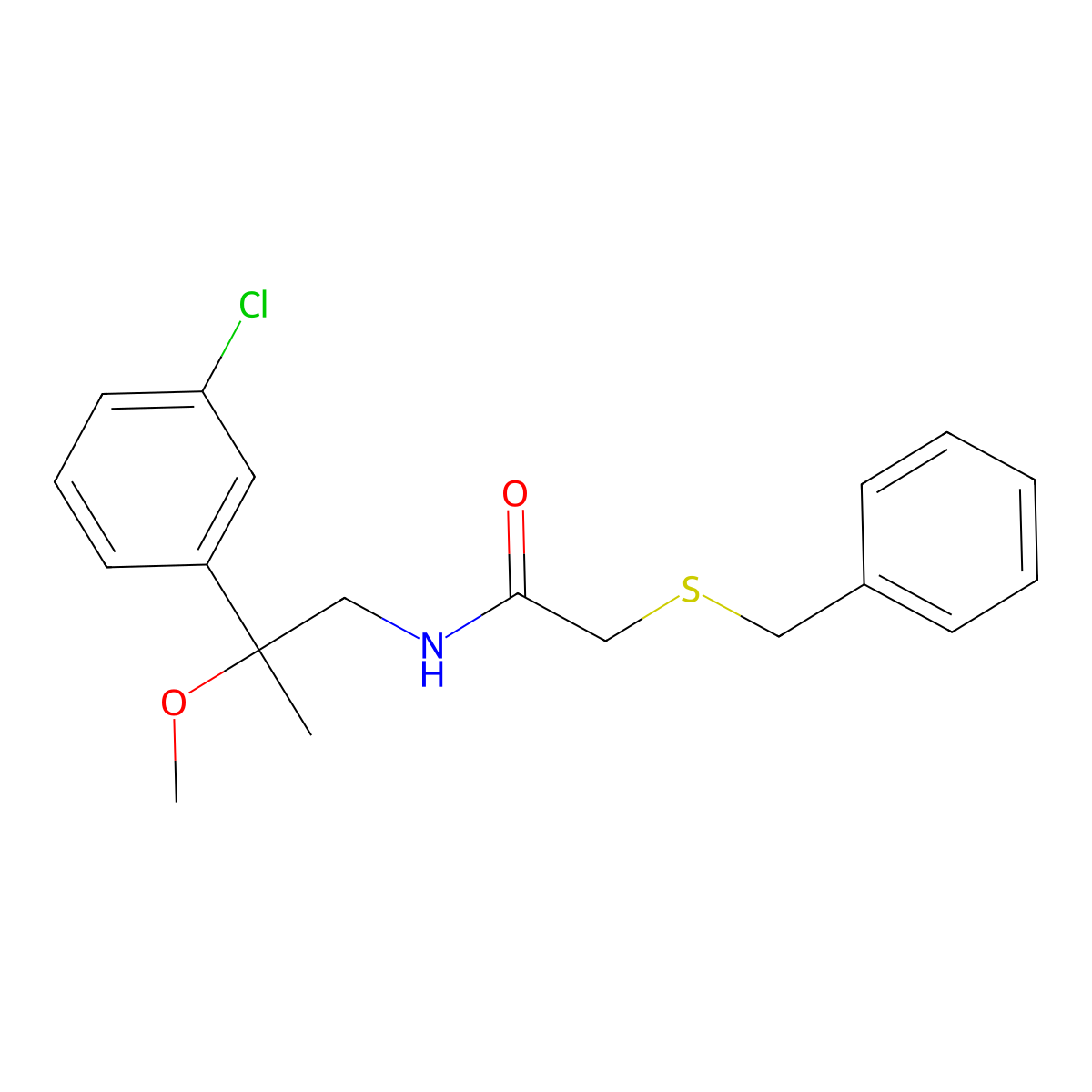 2-(benzylthio)-N-(2-(3-chlorophenyl)-2-methoxypropyl)acetamide molecular structure, CAS 1788677-46-2
