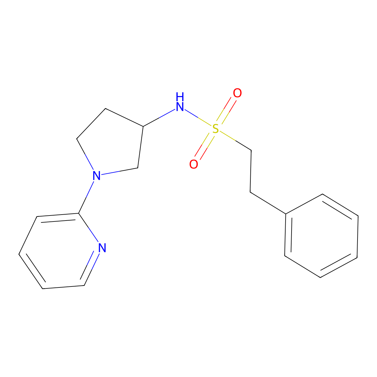 2-phenyl-N-(1-(pyridin-2-yl)pyrrolidin-3-yl)ethanesulfonamide molecular structure, CAS 1788677-47-3