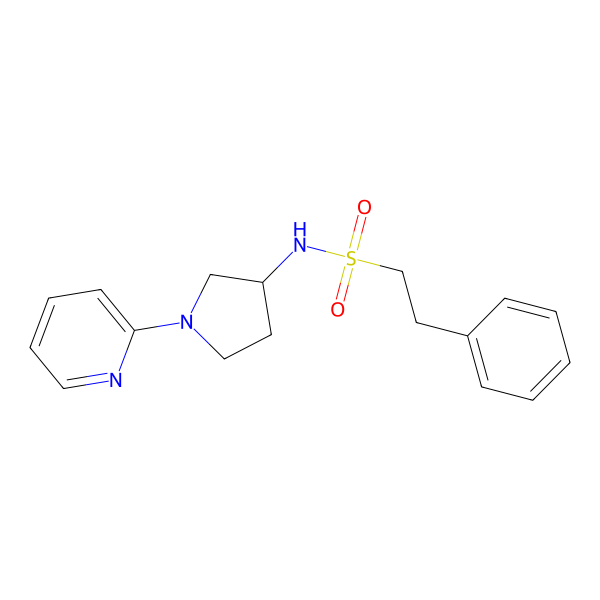 2-phenyl-N-(1-(pyridin-2-yl)pyrrolidin-3-yl)ethanesulfonamide molecular structure, CAS 1788677-47-3