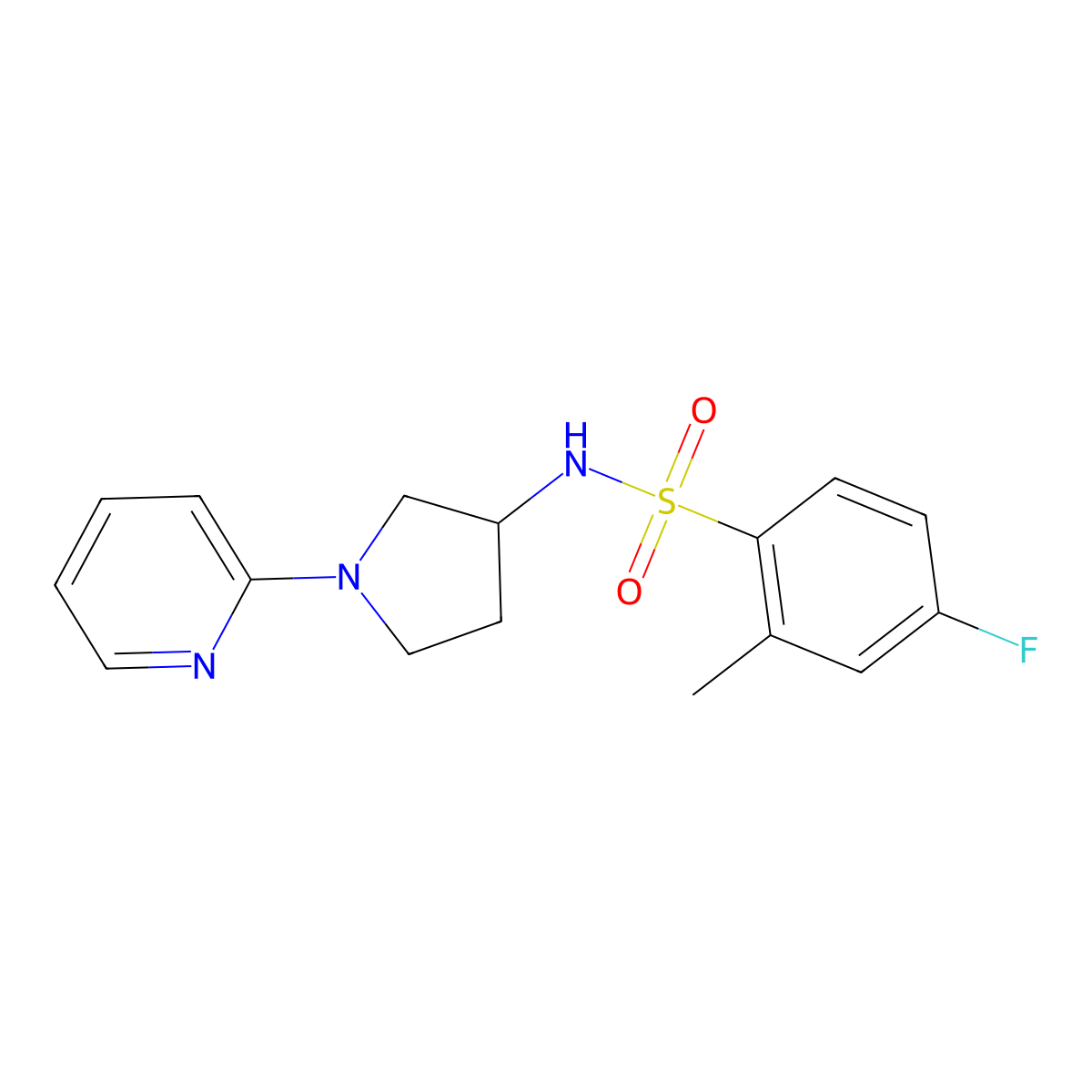 4-fluoro-2-methyl-N-(1-(pyridin-2-yl)pyrrolidin-3-yl)benzenesulfonamide molecular structure, CAS 1788677-48-4