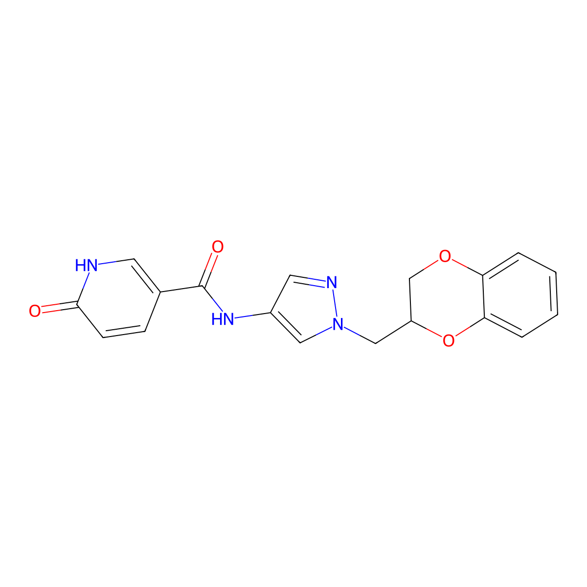 N-(1-((2,3-dihydrobenzo[b][1,4]dioxin-2-yl)methyl)-1H-pyrazol-4-yl)-6-oxo-1,6-dihydropyridine-3-carboxamide molecular structure, CAS 1788677-63-3