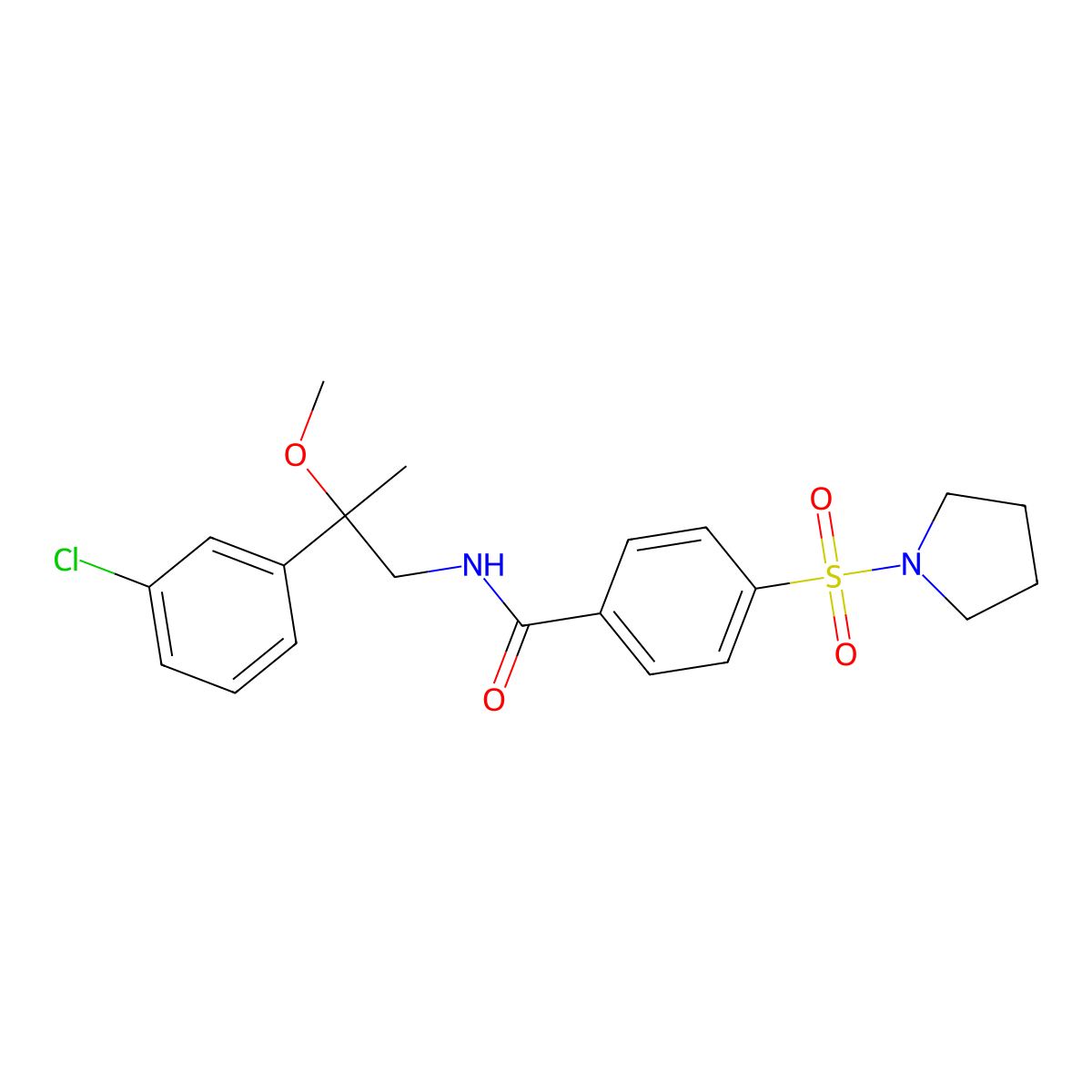 N-(2-(3-chlorophenyl)-2-methoxypropyl)-4-(pyrrolidin-1-ylsulfonyl)benzamide molecular structure, CAS 1788677-66-6