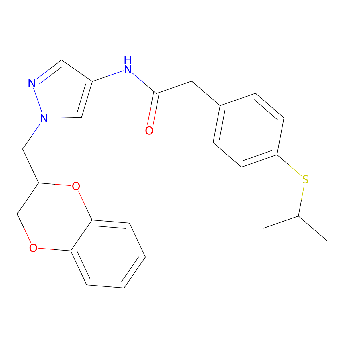 N-{1-[(2,3-dihydro-1,4-benzodioxin-2-yl)methyl]-1H-pyrazol-4-yl}-2-[4-(propan-2-ylsulfanyl)phenyl]acetamide molecular structure, CAS 1788677-68-8