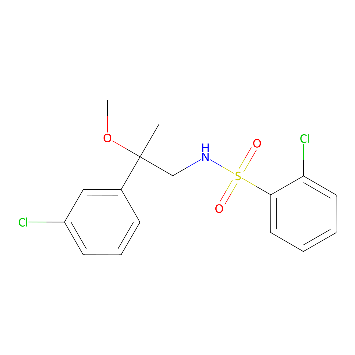 2-chloro-N-(2-(3-chlorophenyl)-2-methoxypropyl)benzenesulfonamide molecular structure, CAS 1788677-70-2