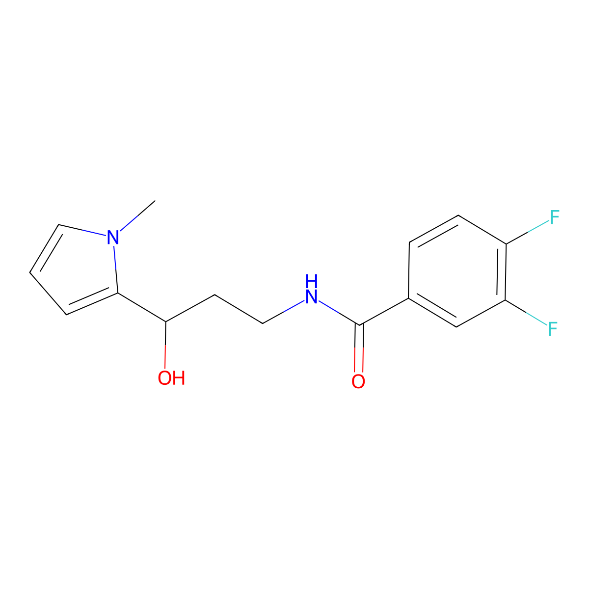 3,4-difluoro-N-(3-hydroxy-3-(1-methyl-1H-pyrrol-2-yl)propyl)benzamide molecular structure, CAS 1788677-71-3