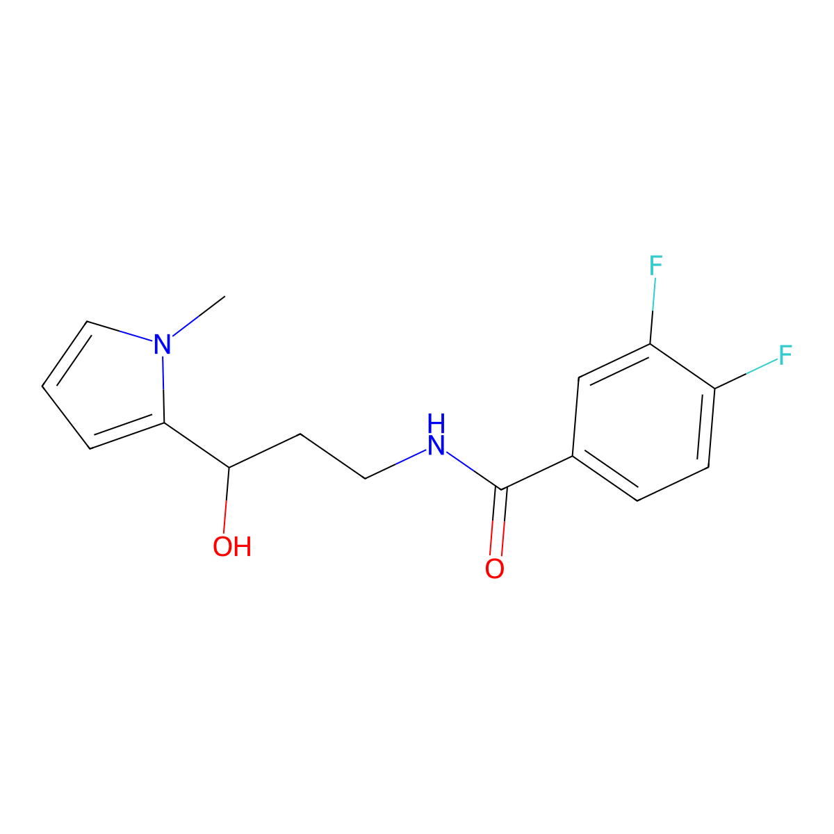 3,4-difluoro-N-(3-hydroxy-3-(1-methyl-1H-pyrrol-2-yl)propyl)benzamide molecular structure, CAS 1788677-71-3