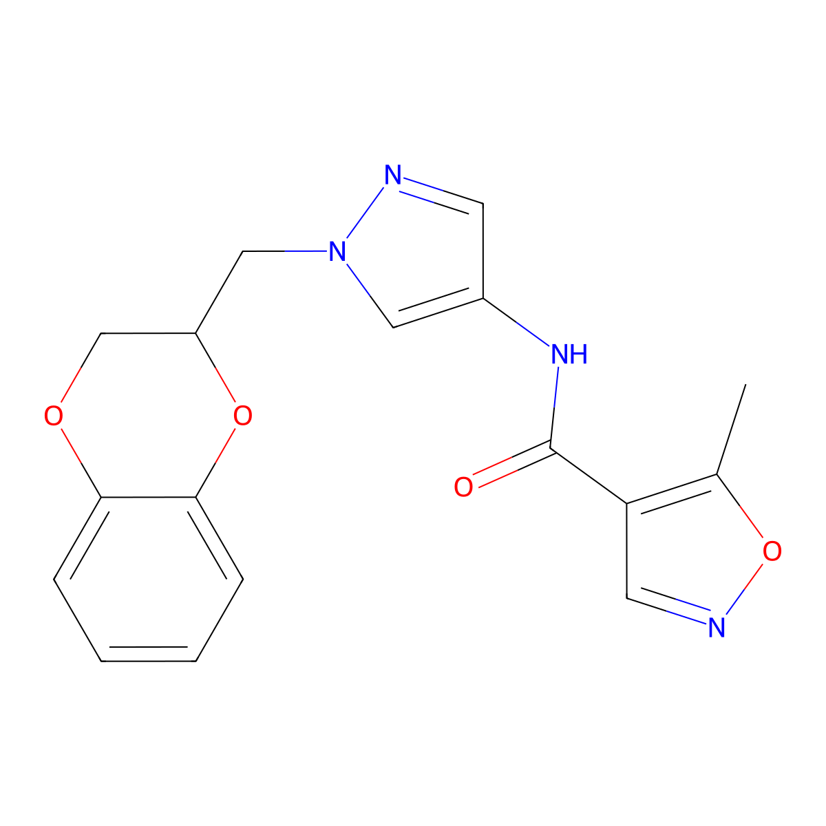 N-(1-((2,3-dihydrobenzo[b][1,4]dioxin-2-yl)methyl)-1H-pyrazol-4-yl)-5-methylisoxazole-4-carboxamide molecular structure, CAS 1788677-72-4
