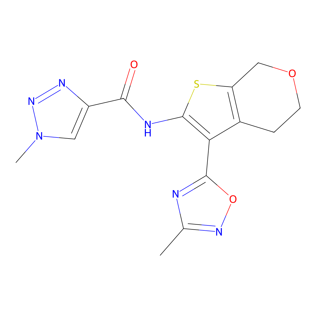 1-methyl-N-[3-(3-methyl-1,2,4-oxadiazol-5-yl)-4H,5H,7H-thieno[2,3-c]pyran-2-yl]-1H-1,2,3-triazole-4-carboxamide molecular structure, CAS 1788677-94-0