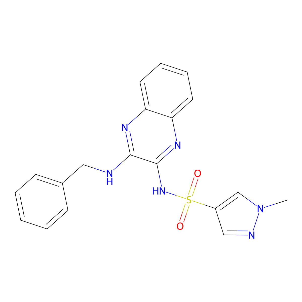 N-[3-(benzylamino)quinoxalin-2-yl]-1-methyl-1H-pyrazole-4-sulfonamide molecular structure, CAS 1788677-99-5