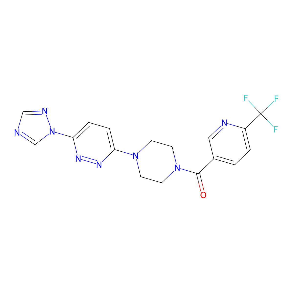 (4-(6-(1H-1,2,4-triazol-1-yl)pyridazin-3-yl)piperazin-1-yl)(6-(trifluoromethyl)pyridin-3-yl)methanone molecular structure, CAS 1788678-01-2