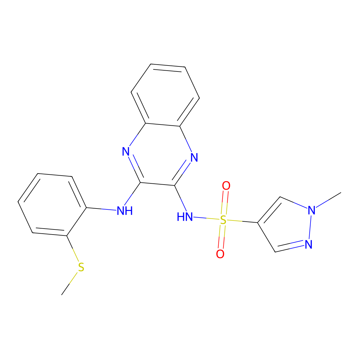 1-methyl-N-(3-((2-(methylthio)phenyl)amino)quinoxalin-2-yl)-1H-pyrazole-4-sulfonamide molecular structure, CAS 1788678-04-5