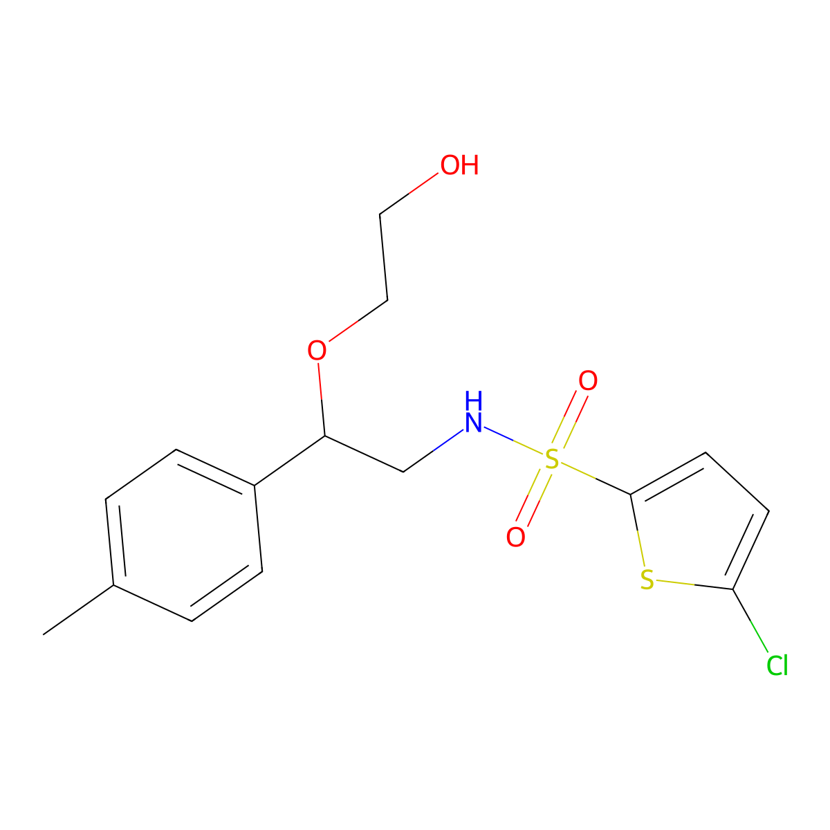 5-chloro-N-(2-(2-hydroxyethoxy)-2-(p-tolyl)ethyl)thiophene-2-sulfonamide molecular structure, CAS 1788678-31-8