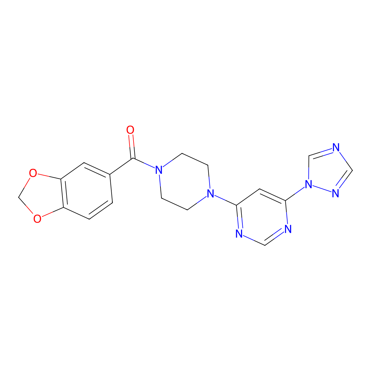 (4-(6-(1H-1,2,4-triazol-1-yl)pyrimidin-4-yl)piperazin-1-yl)(benzo[d][1,3]dioxol-5-yl)methanone molecular structure, CAS 1788678-54-5