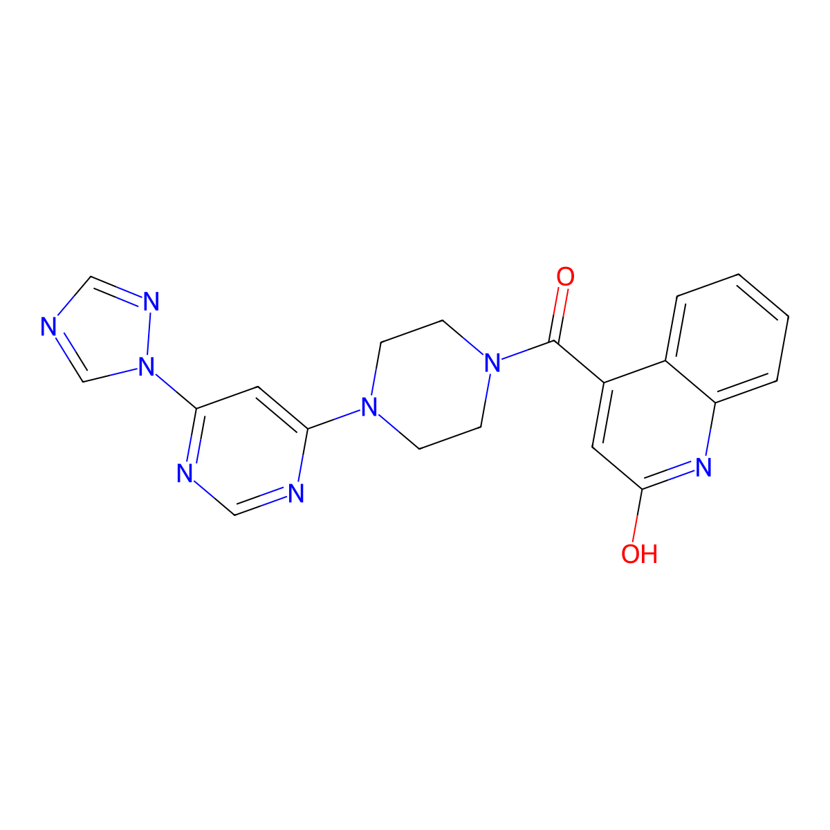 (4-(6-(1H-1,2,4-triazol-1-yl)pyrimidin-4-yl)piperazin-1-yl)(2-hydroxyquinolin-4-yl)methanone molecular structure, CAS 1788678-62-5
