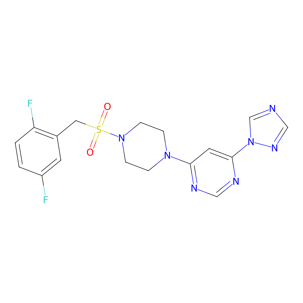 4-(4-((2,5-difluorobenzyl)sulfonyl)piperazin-1-yl)-6-(1H-1,2,4-triazol-1-yl)pyrimidine molecular structure, CAS 1788678-75-0