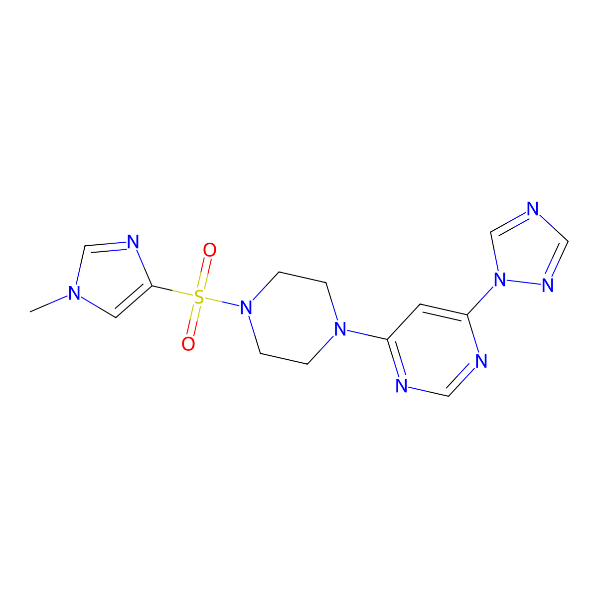 4-{4-[(1-methyl-1H-imidazol-4-yl)sulfonyl]piperazin-1-yl}-6-(1H-1,2,4-triazol-1-yl)pyrimidine molecular structure, CAS 1788678-80-7