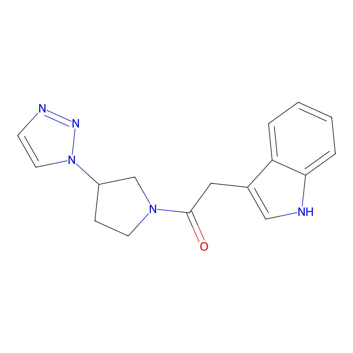 1-(3-(1H-1,2,3-triazol-1-yl)pyrrolidin-1-yl)-2-(1H-indol-3-yl)ethanone molecular structure, CAS 1788679-12-8