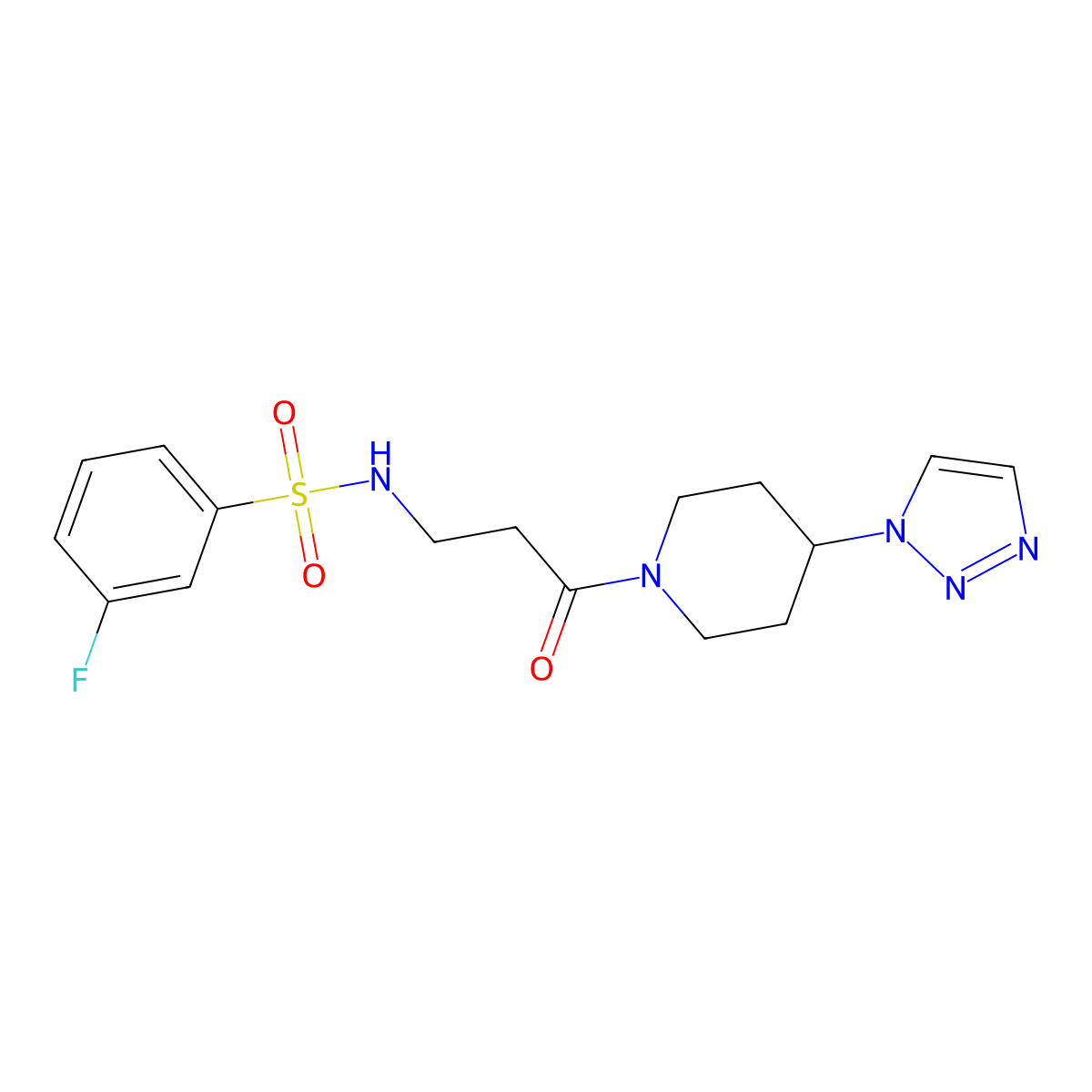 N-(3-(4-(1H-1,2,3-triazol-1-yl)piperidin-1-yl)-3-oxopropyl)-3-fluorobenzenesulfonamide molecular structure, CAS 1788679-28-6
