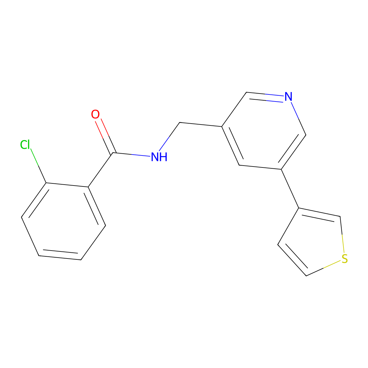 2-chloro-N-{[5-(thiophen-3-yl)pyridin-3-yl]methyl}benzamide molecular structure, CAS 1788679-48-0