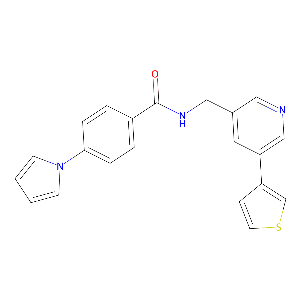 4-(1H-pyrrol-1-yl)-N-{[5-(thiophen-3-yl)pyridin-3-yl]methyl}benzamide molecular structure, CAS 1788679-54-8