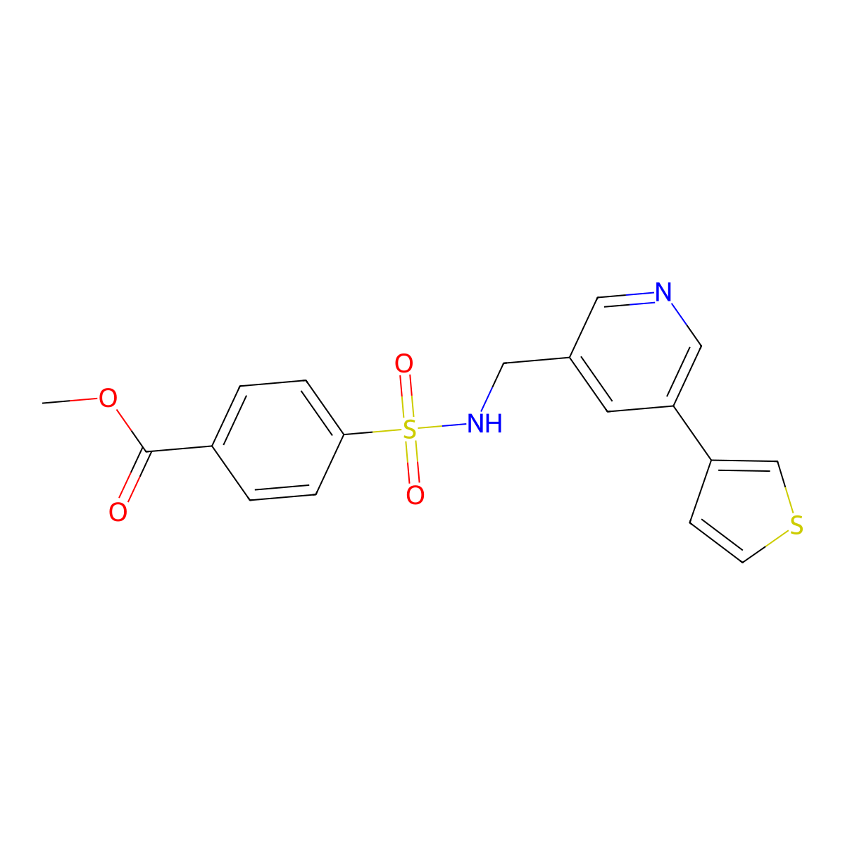methyl 4-(N-((5-(thiophen-3-yl)pyridin-3-yl)methyl)sulfamoyl)benzoate molecular structure, CAS 1788679-91-3