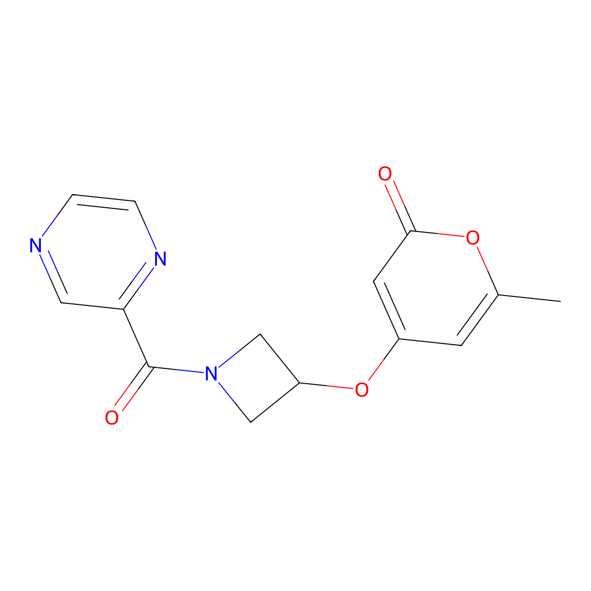 6-methyl-4-{[1-(pyrazine-2-carbonyl)azetidin-3-yl]oxy}-2H-pyran-2-one molecular structure, CAS 1788680-11-4