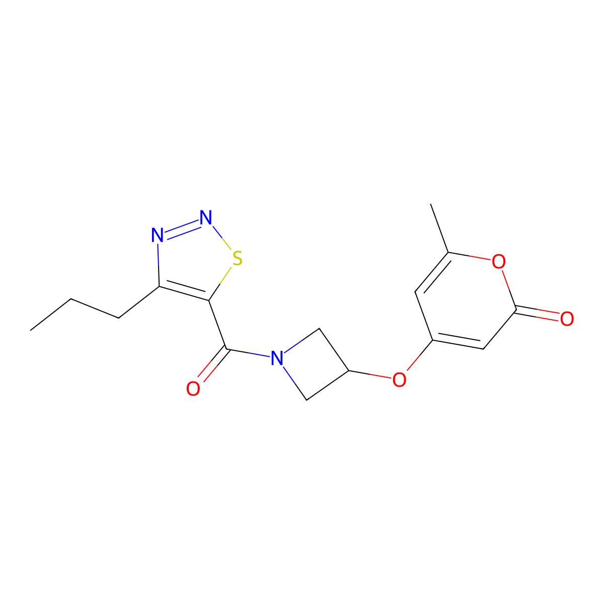 6-methyl-4-{[1-(4-propyl-1,2,3-thiadiazole-5-carbonyl)azetidin-3-yl]oxy}-2H-pyran-2-one molecular structure, CAS 1788680-19-2