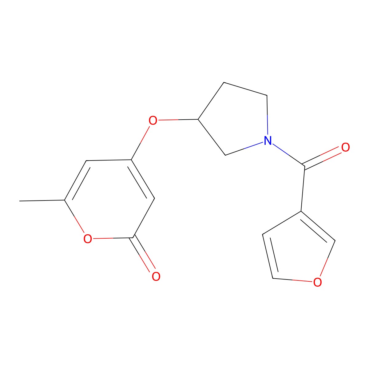 4-{[1-(furan-3-carbonyl)pyrrolidin-3-yl]oxy}-6-methyl-2H-pyran-2-one molecular structure, CAS 1788680-59-0