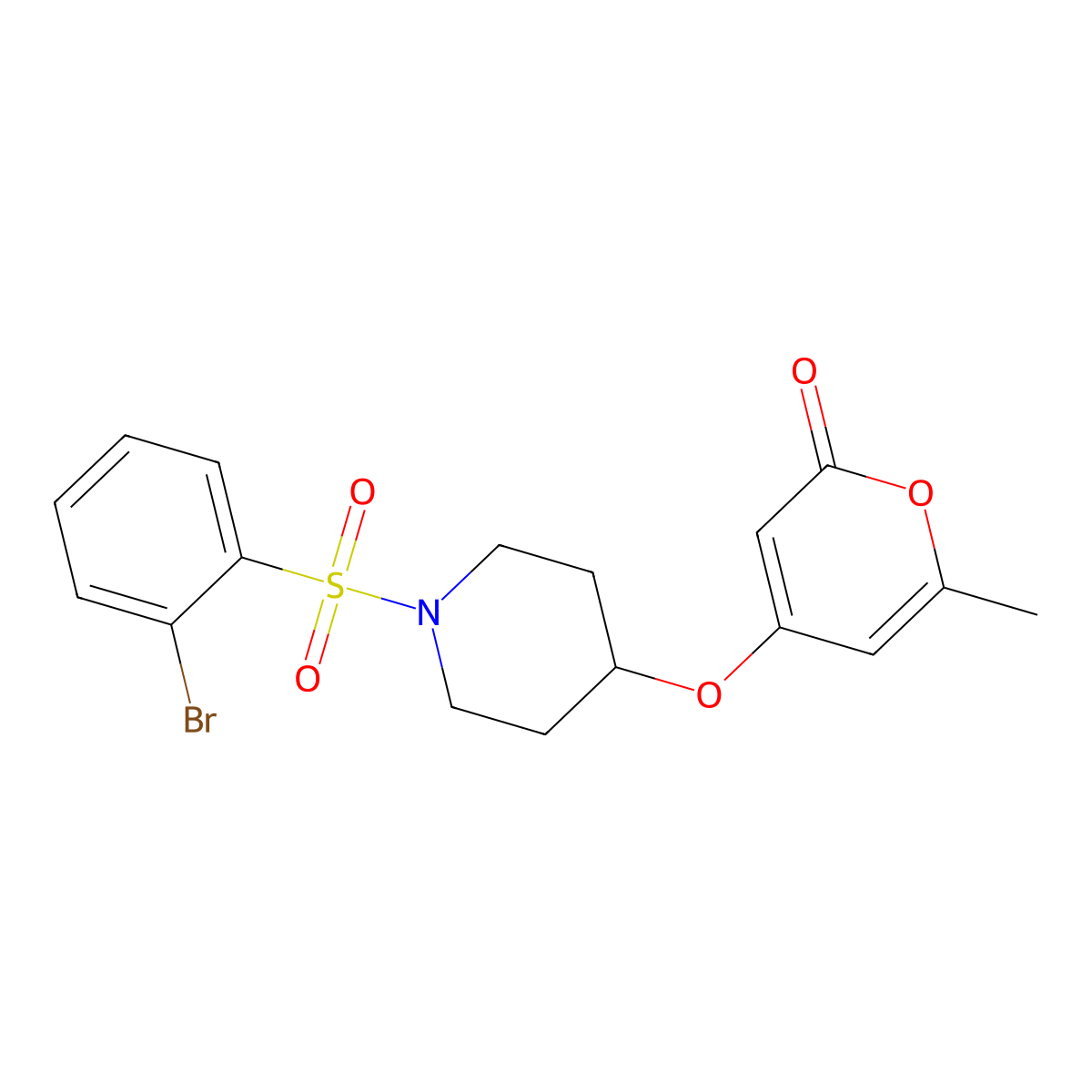 4-((1-((2-bromophenyl)sulfonyl)piperidin-4-yl)oxy)-6-methyl-2H-pyran-2-one molecular structure, CAS 1788680-82-9