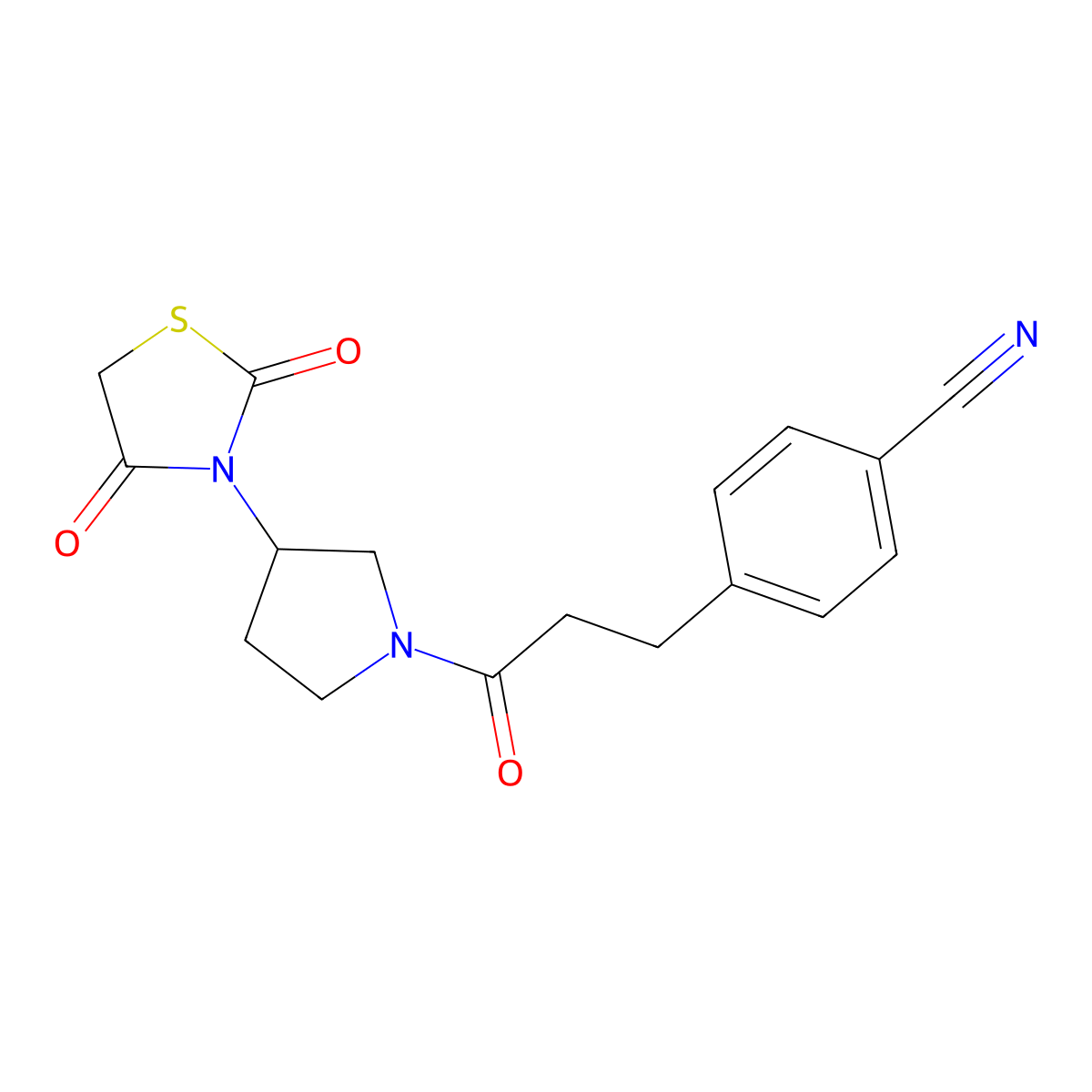 4-(3-(3-(2,4-Dioxothiazolidin-3-yl)pyrrolidin-1-yl)-3-oxopropyl)benzonitrile molecular structure, CAS 1788680-98-7