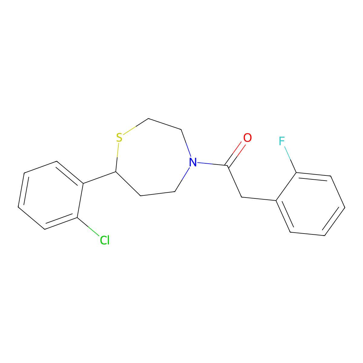 1-(7-(2-Chlorophenyl)-1,4-thiazepan-4-yl)-2-(2-fluorophenyl)ethanone molecular structure, CAS 1788681-15-1