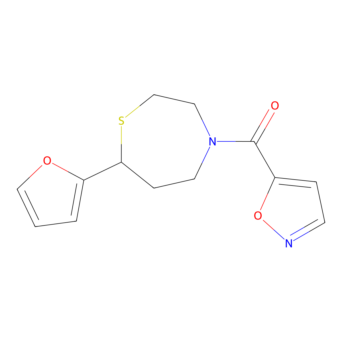 (7-(Furan-2-yl)-1,4-thiazepan-4-yl)(isoxazol-5-yl)methanone molecular structure, CAS 1788681-29-7